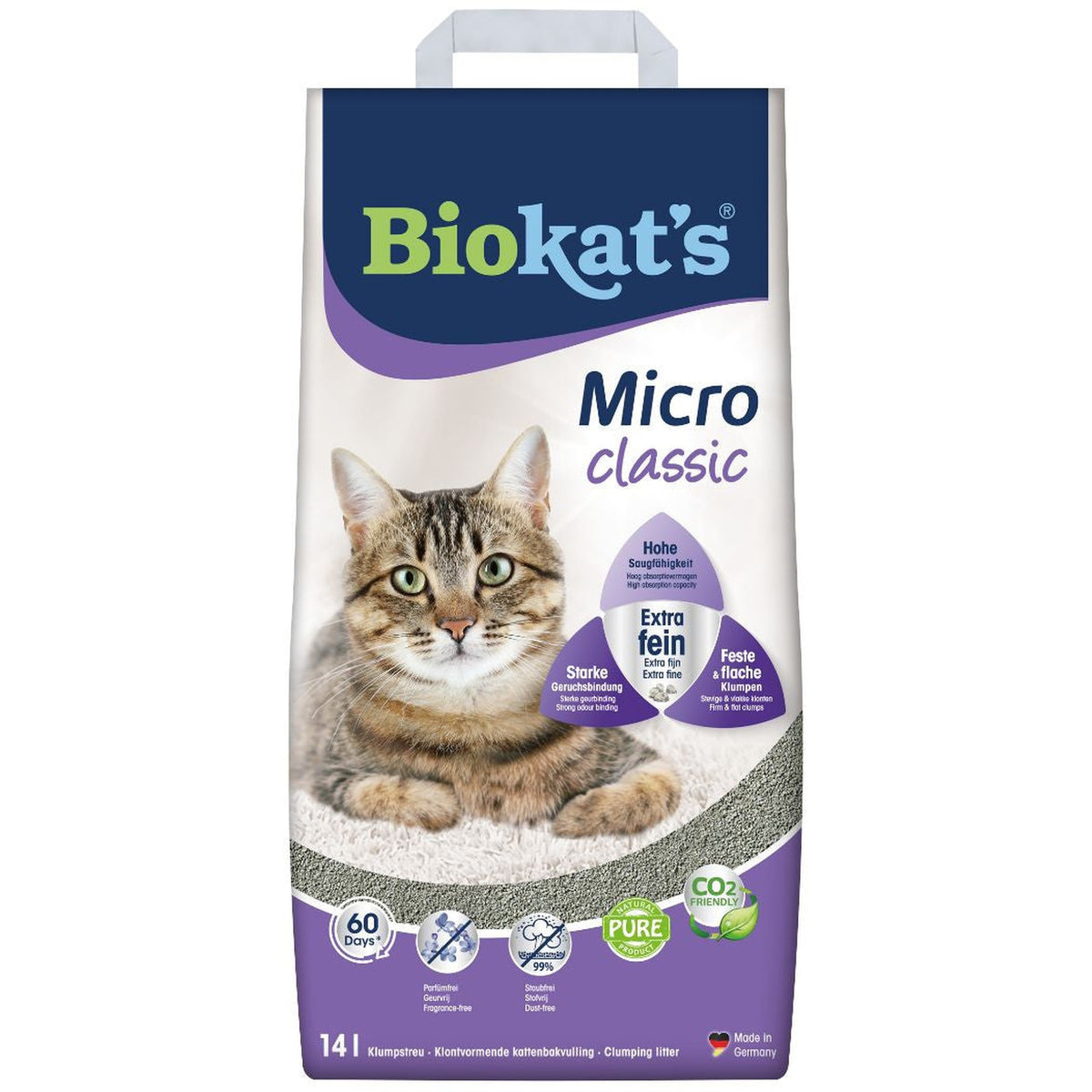 Zak Biokat's Micro Classic extra fijne klontvormende kattenbakvulling zonder geur, 14 liter