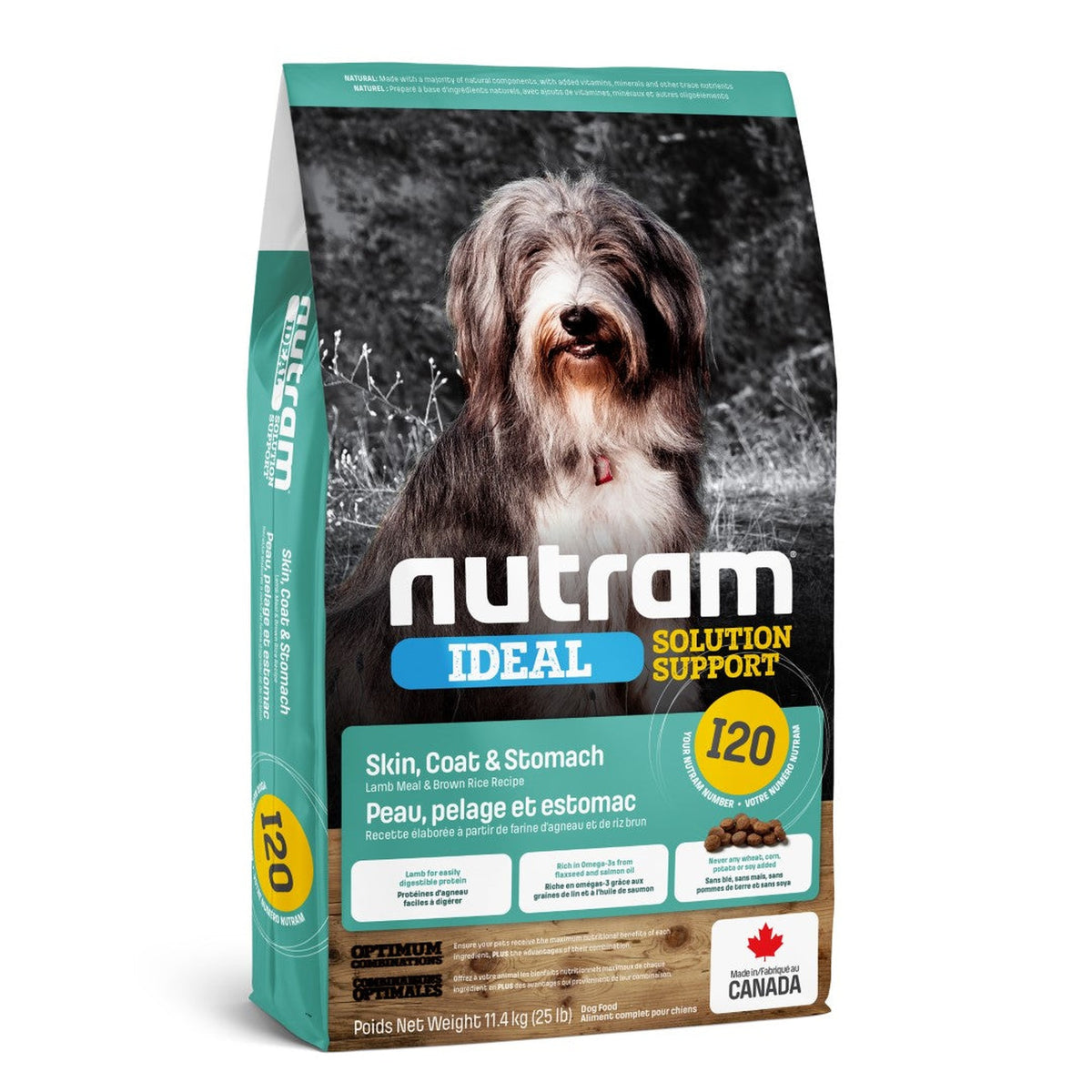 Zak Nutram I20 Ideal Sensitive Skin, Coat & Stomach droogvoer voor honden, 11,4 kg