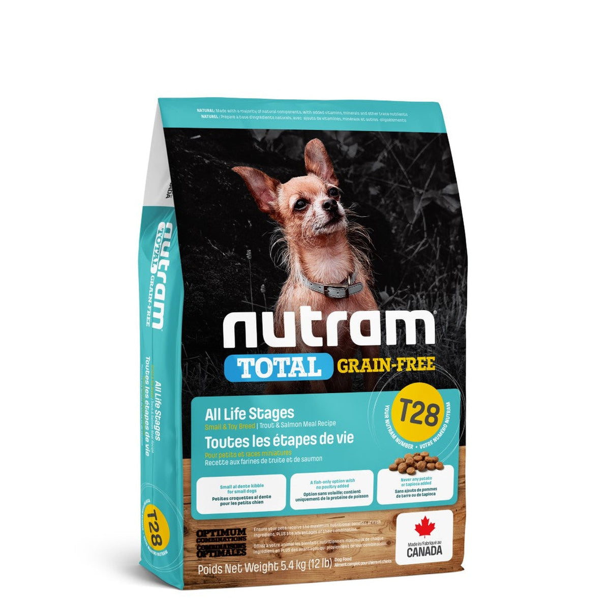 Zak Nutram T28 Total Grain-Free Small Breed Zalm & Forel droogvoer voor honden, 5,4 kg