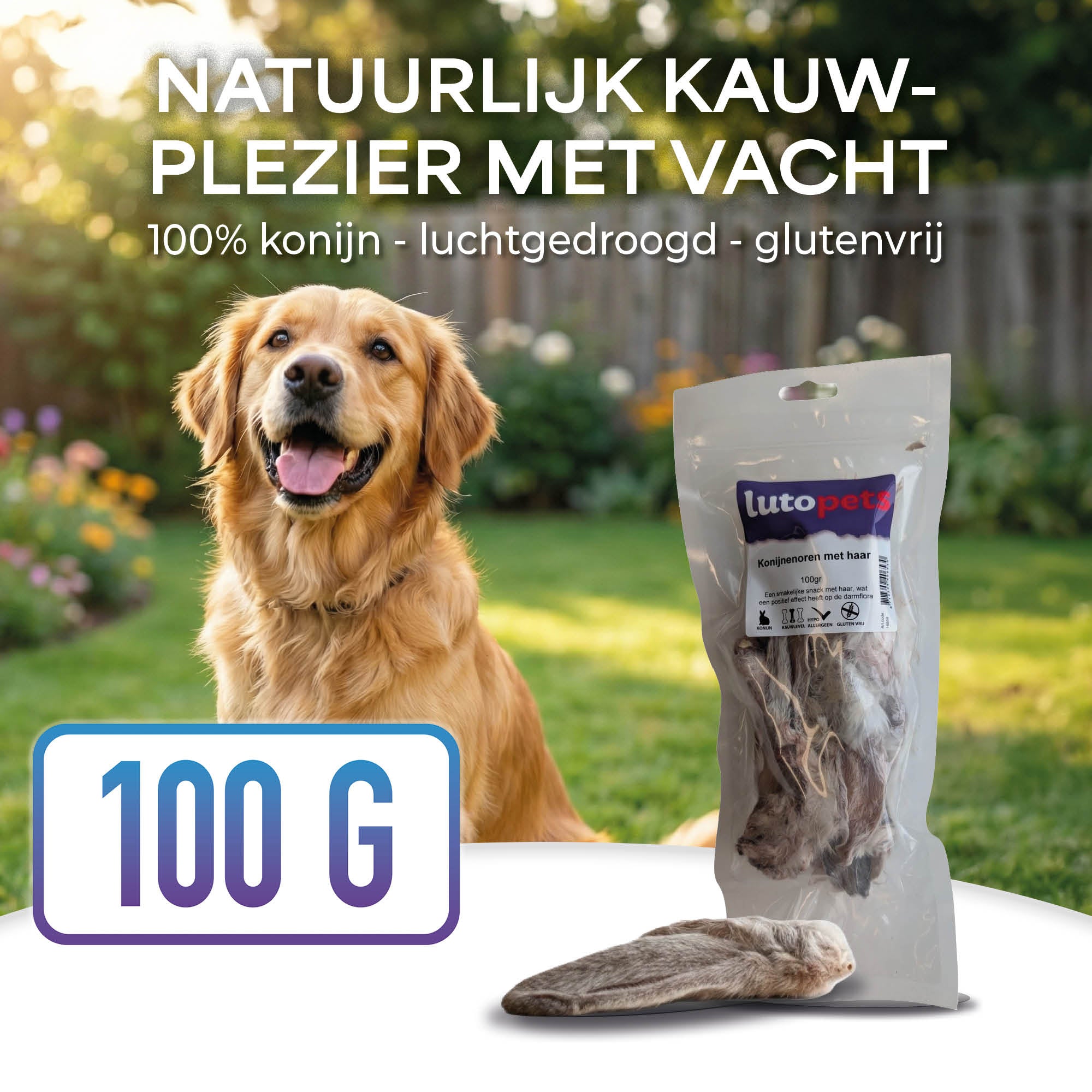 Lutopets Konijnenoren met Haar | 100 g
