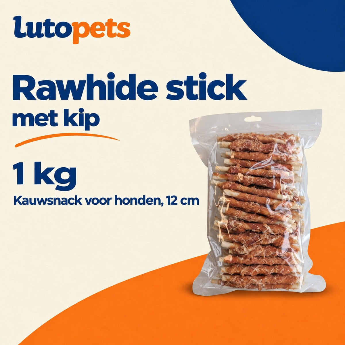 Lutopets Rawhide Stick met Kip 12 cm, 1 kg kauwsnack voor honden