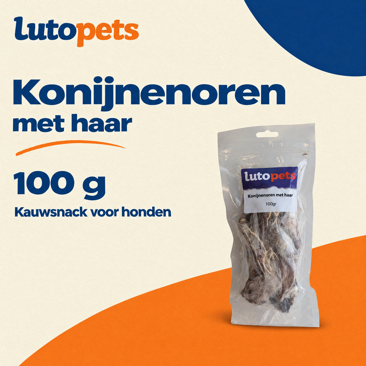 Lutopets Konijnenoren met Haar 100 g, kauwsnack voor honden