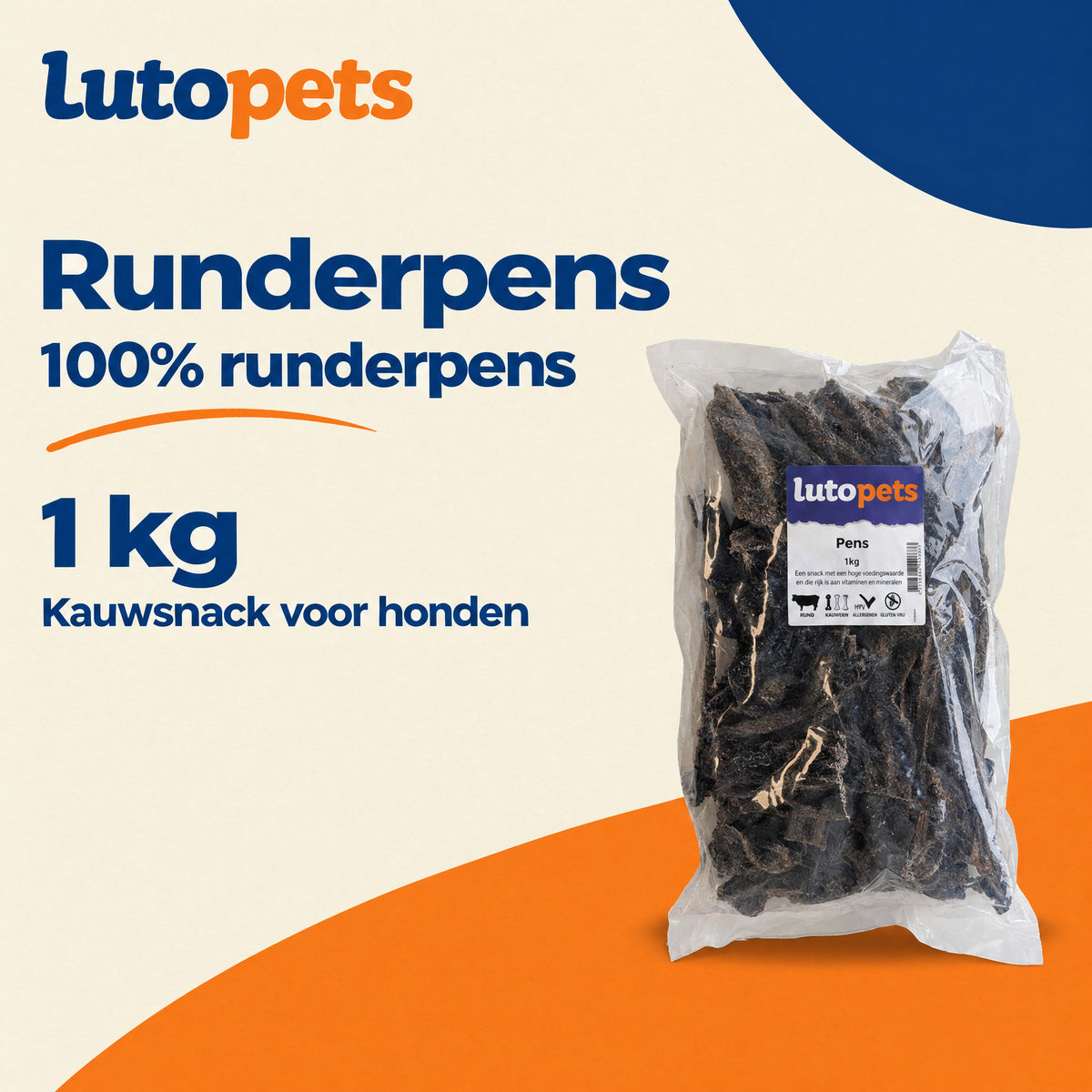 Lutopets Runderpens 1 kg met 100 procent runderpens, kauwsnack voor honden