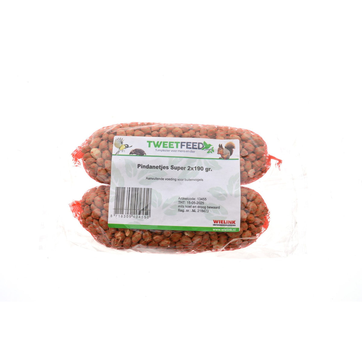 Tweetfeed Pindanetjes Super flowpack met twee netjes van 190 gram lightskin pinda's voor tuinvogels #Aantal_2 stuks (flowpack)