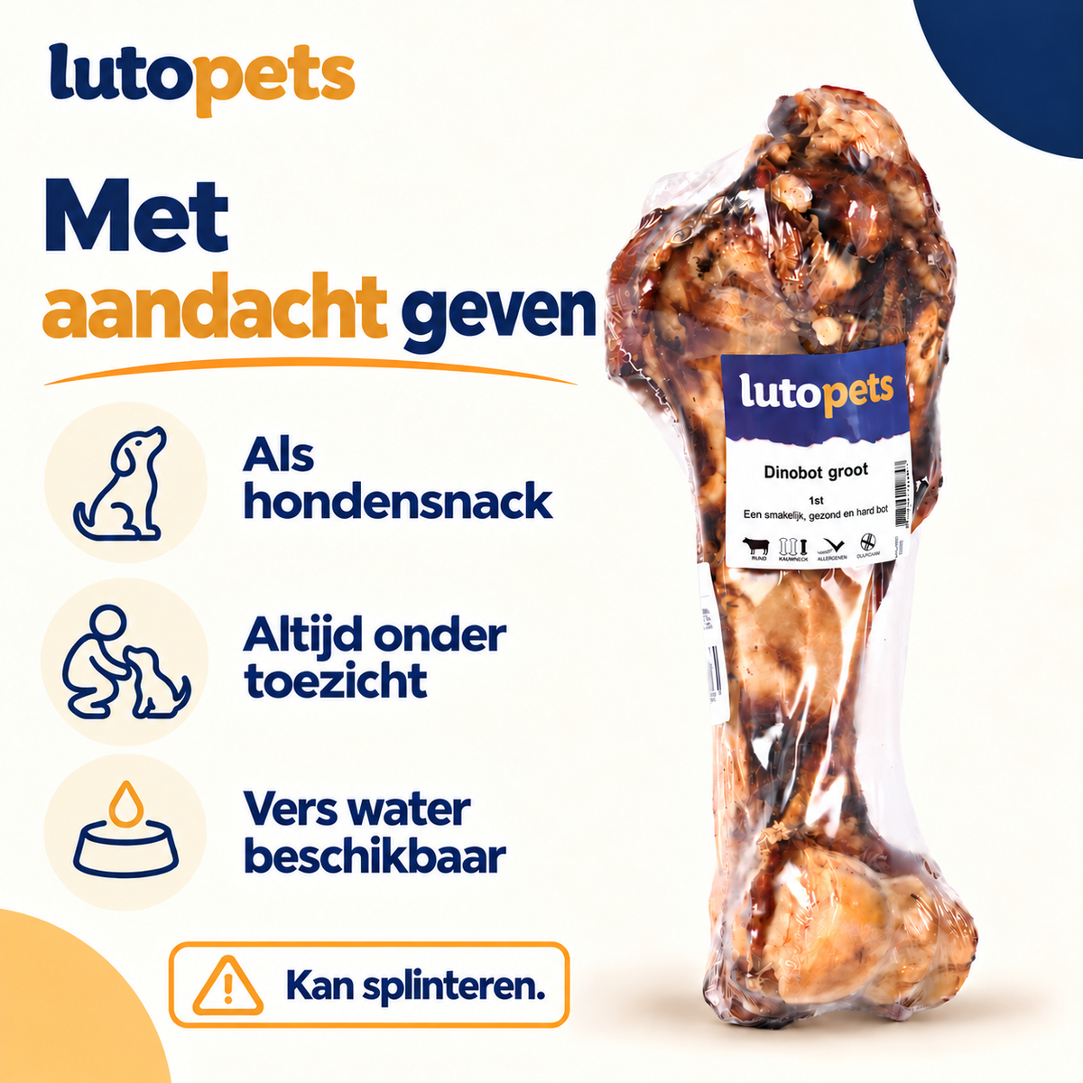 Lutopets Dinobot Groot | Groot Runderbot voor Honden | 1 stuk