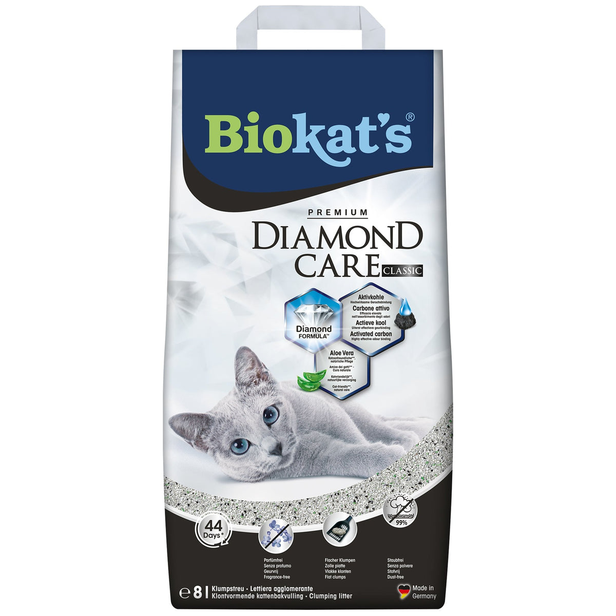 Zak Biokat's Diamond Care Classic klontvormende kattenbakvulling met actiefkool, 8 liter