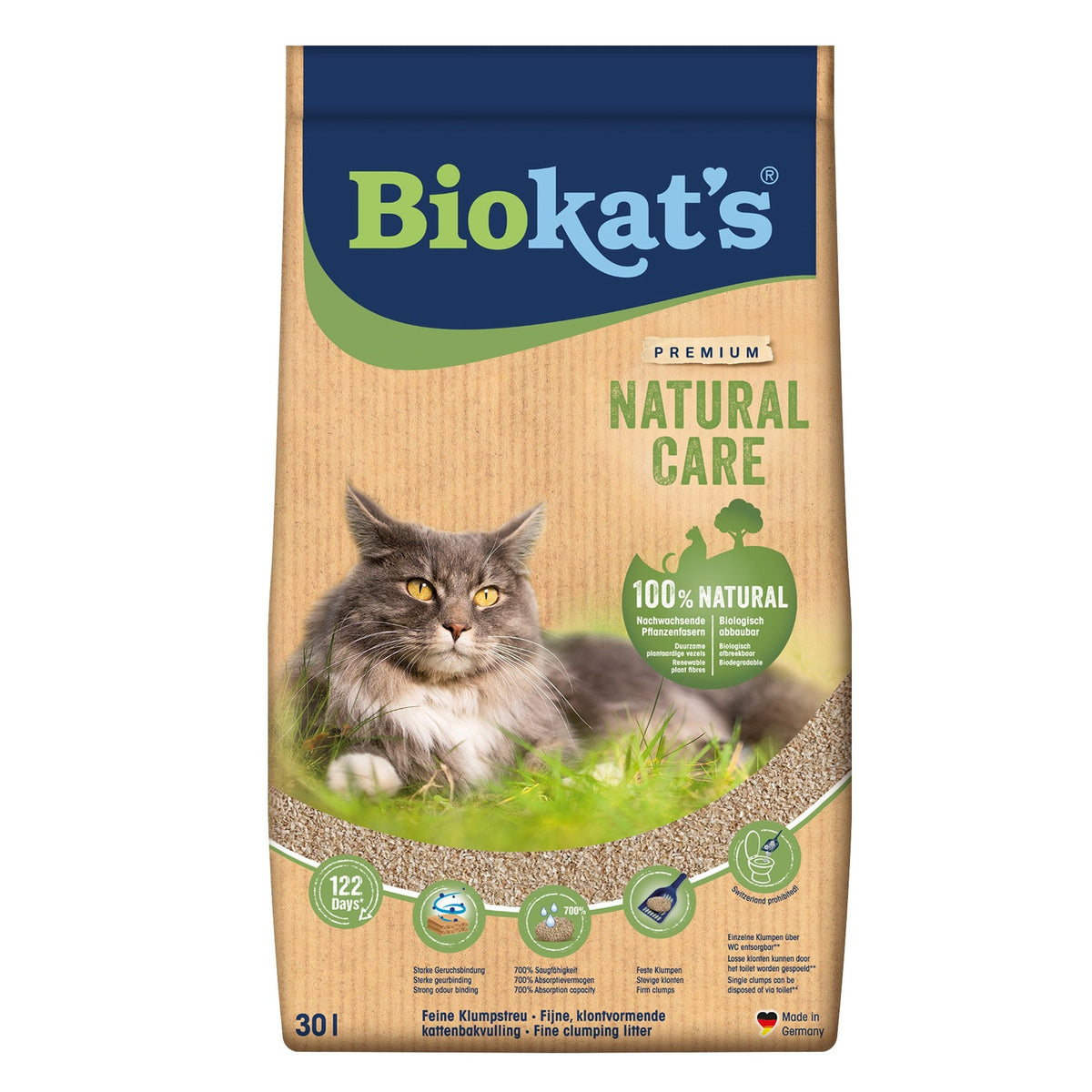 Zak Biokat's Natural Care plantaardige klontvormende kattenbakvulling, 30 liter #Inhoud_30 liter