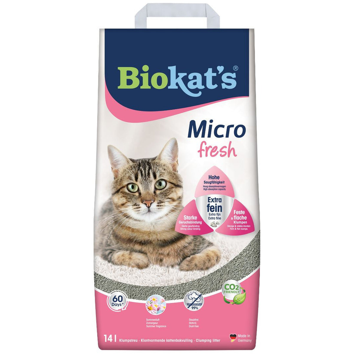 Zak Biokat's Micro Fresh extra fijne klontvormende kattenbakvulling met zomergeur, 14 liter