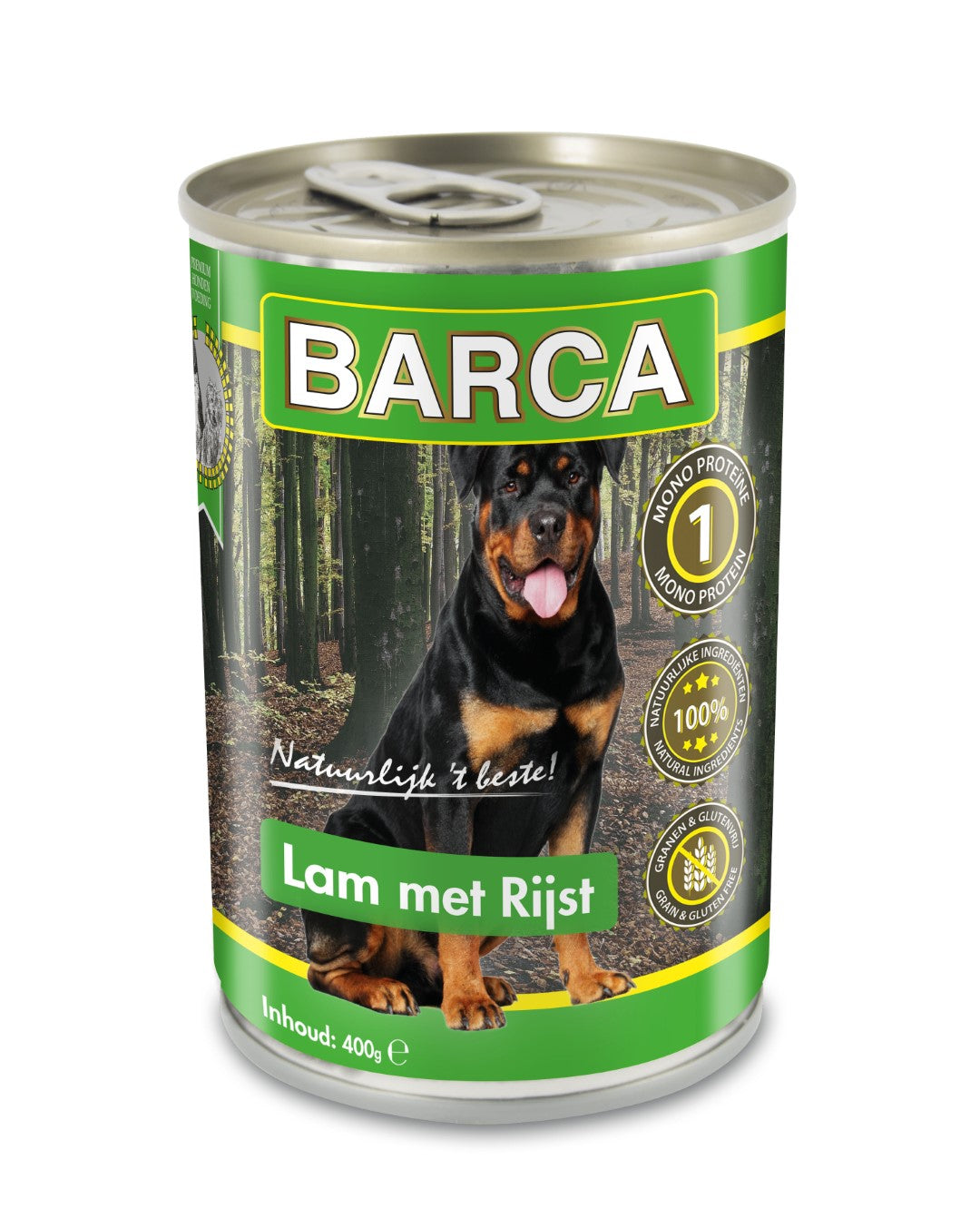 Blik Barca Premium Lam en Rijst natvoer voor honden, 400 gram