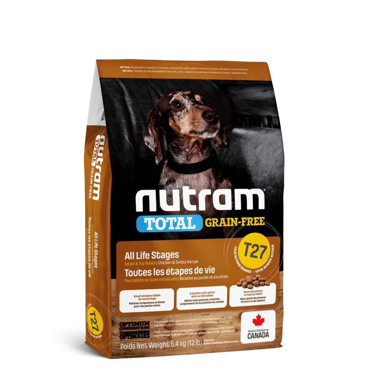 Zak Nutram T27 Total Grain-Free Small Breed Kalkoen & Kip droogvoer voor honden, 5,4 kg