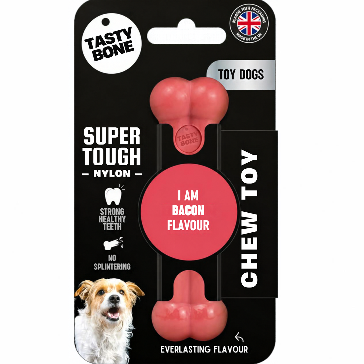 Tasty Bone Bacon | Nylon Kauwbot voor Honden | Toy, Small, Large of Mega