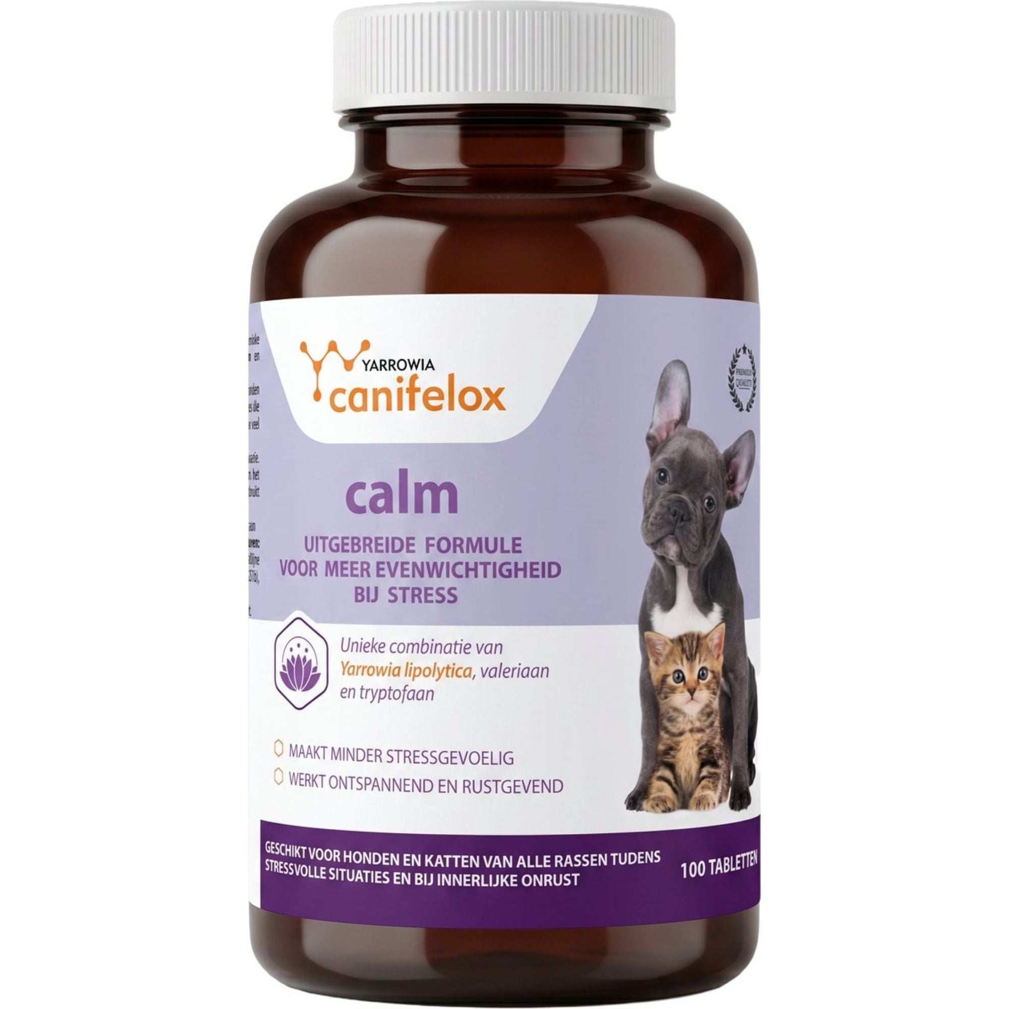 Canifelox Calm | Rustgevend Supplement voor Hond & Kat | Met Tryptofaan, Valeriaan & Magnesium | Voor Dagelijks Gebruik | 100 tabletten