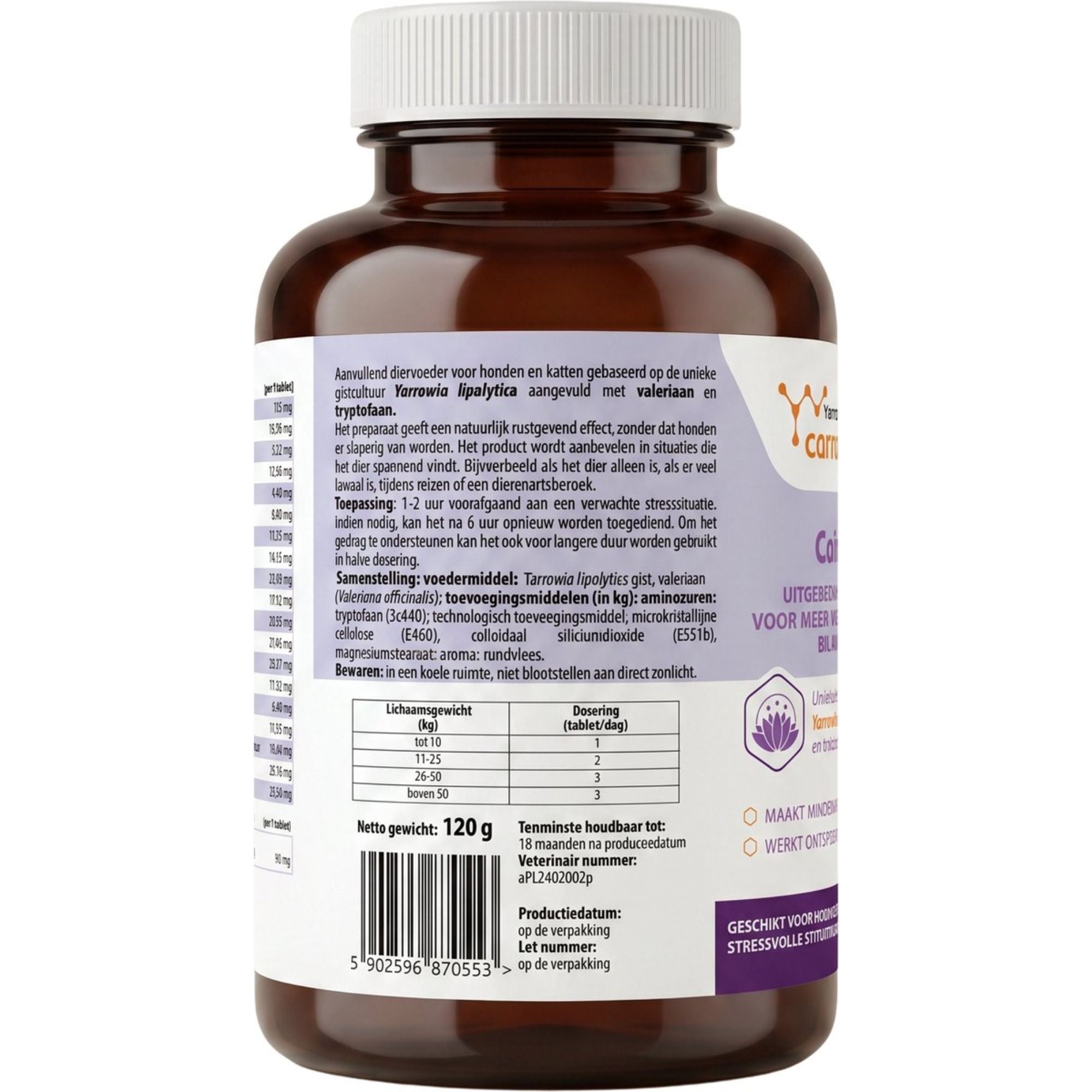 Canifelox Calm | Rustgevend Supplement voor Hond & Kat | Met Tryptofaan, Valeriaan & Magnesium | Voor Dagelijks Gebruik | 100 tabletten