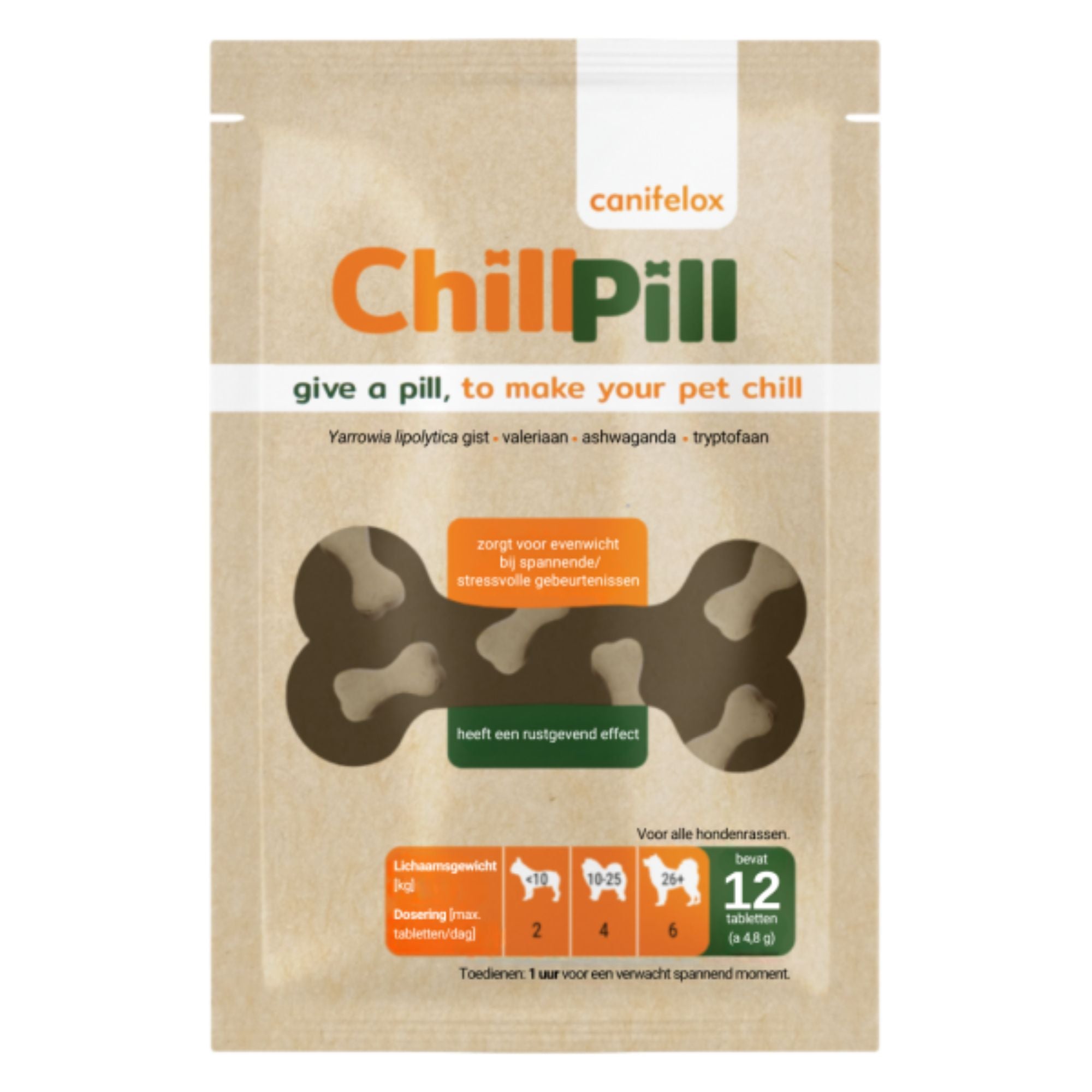 Canifelox ChillPill | Kalmerend Supplement voor Honden | Met Tryptofaan, Valeriaan & Ashwagandha | Ondersteunt Ontspanning bij Stress | 6 tabletten
