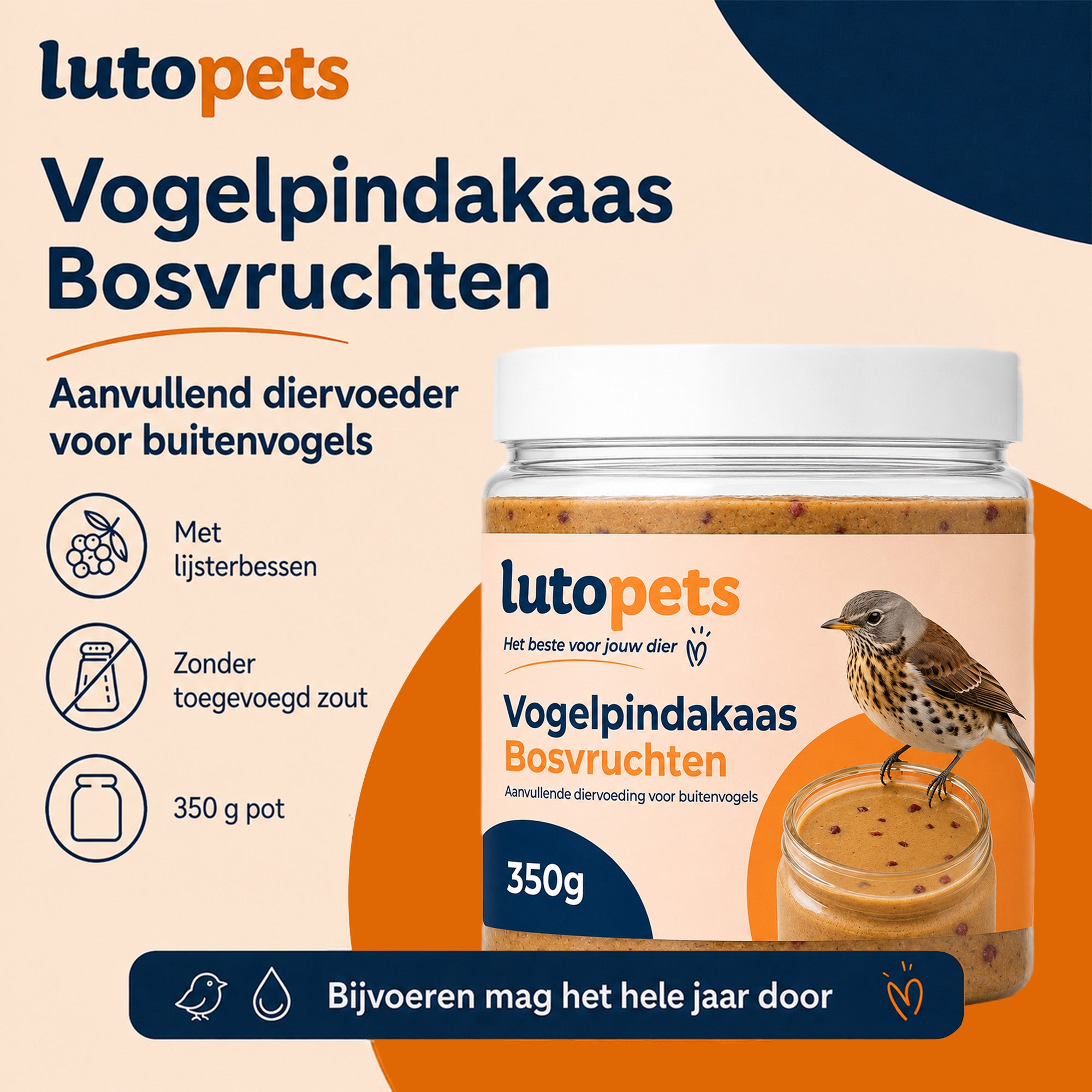 Lutopets Vogelpindakaas Bosvruchten | Pindakaas voor Vogels | 350 g