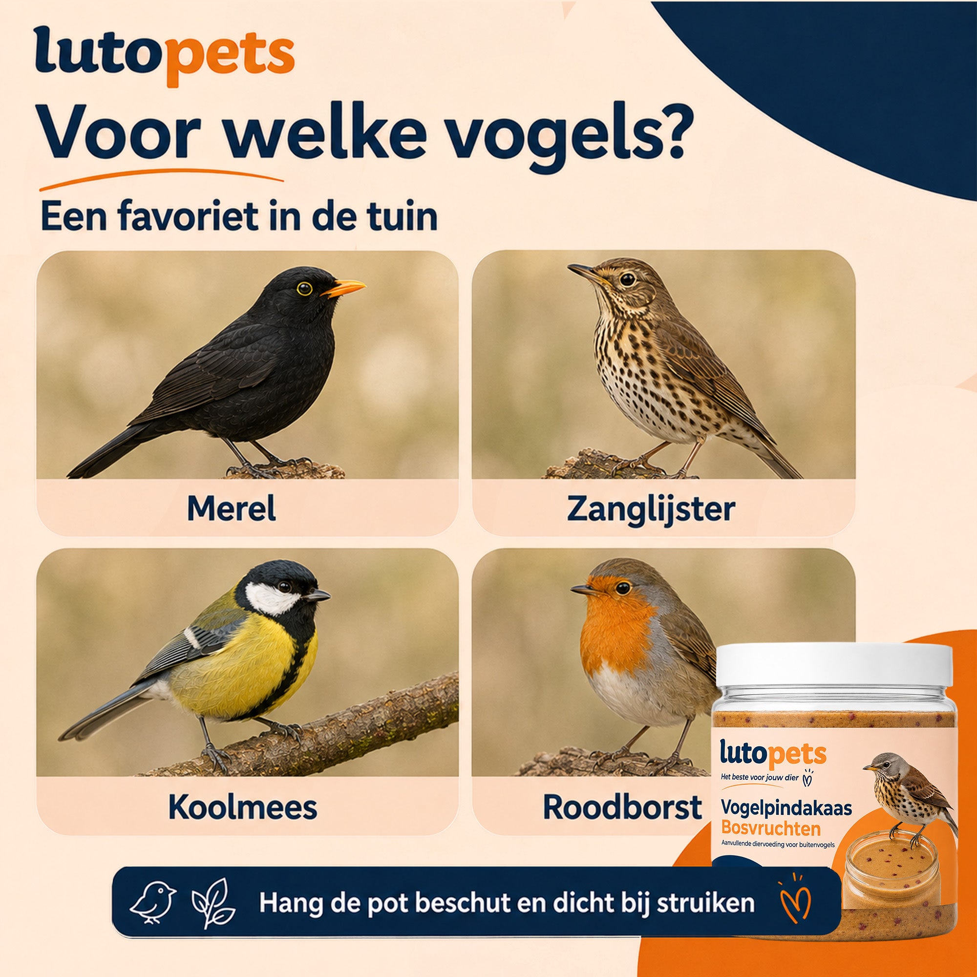 Lutopets Vogelpindakaas Bosvruchten | Pindakaas voor Vogels | 350 g