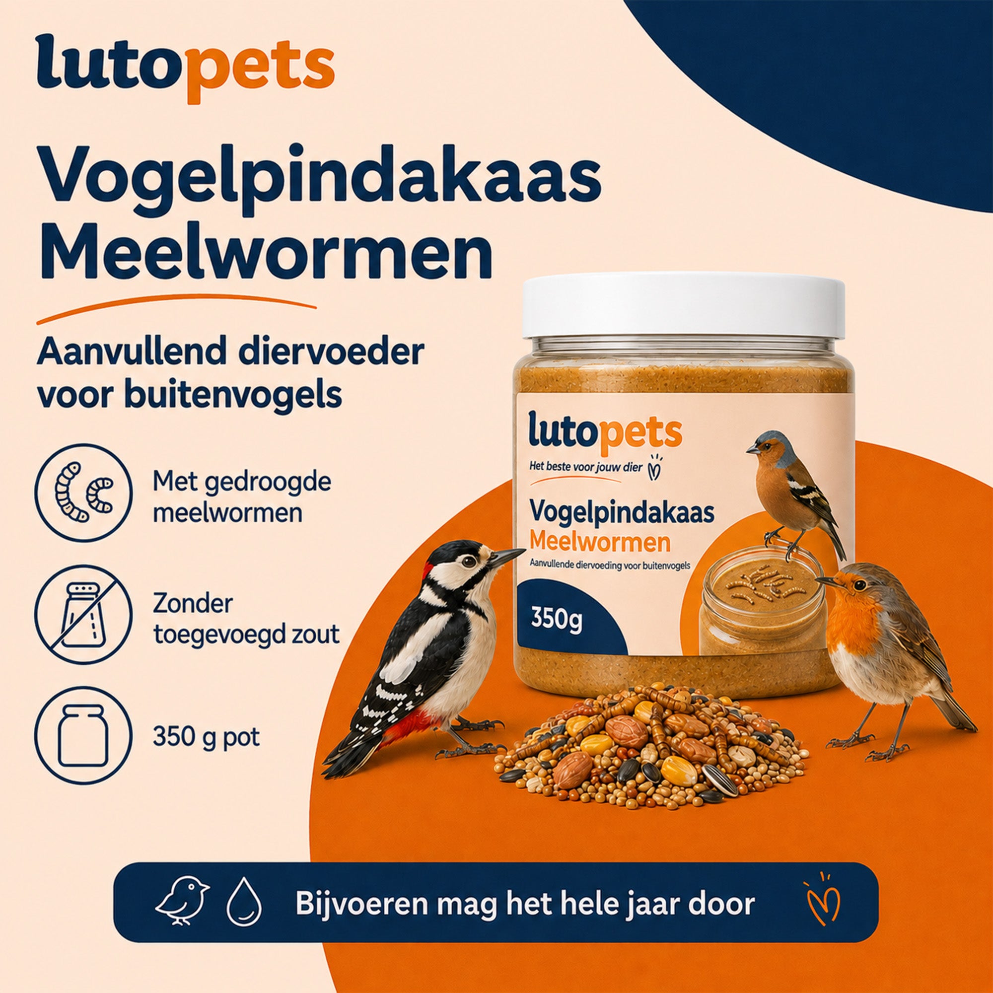Lutopets Vogelpindakaas Meelwormen | Pindakaas voor Vogels | 350 g