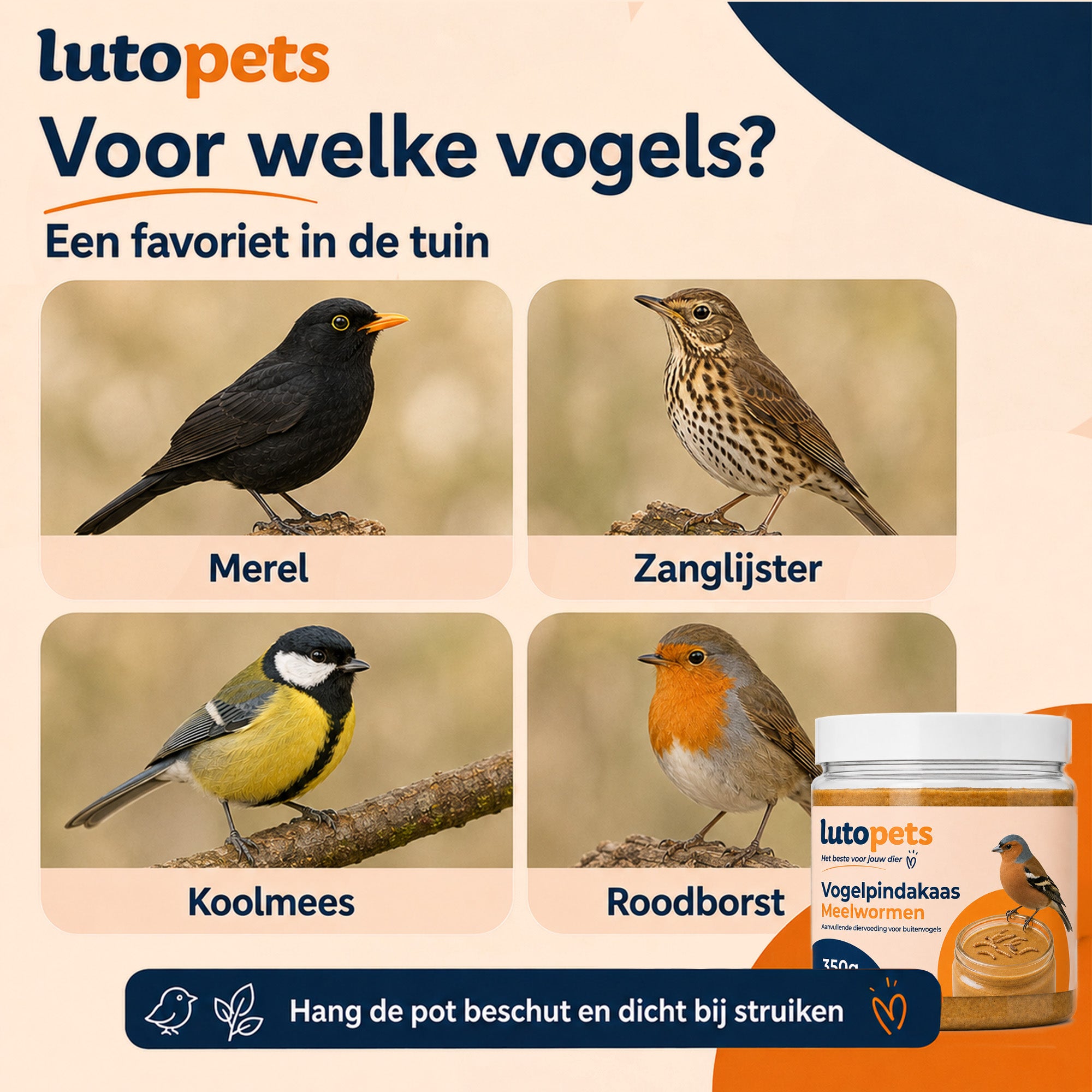 Lutopets Vogelpindakaas Meelwormen | Pindakaas voor Vogels | 350 g