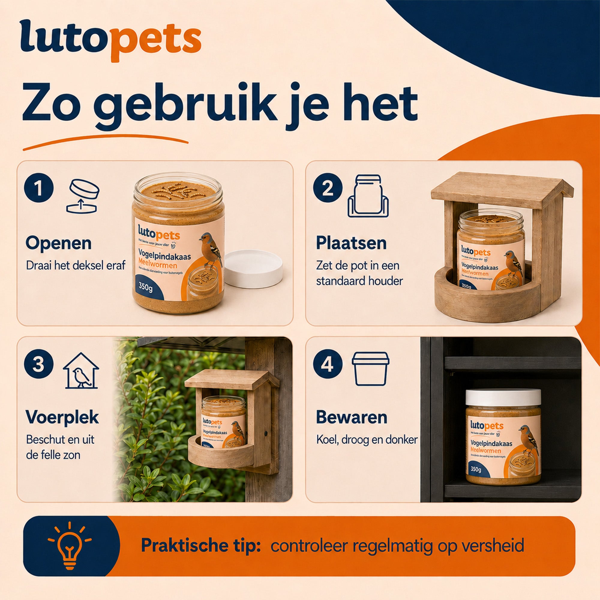 Lutopets Vogelpindakaas Meelwormen | Pindakaas voor Vogels | 350 g