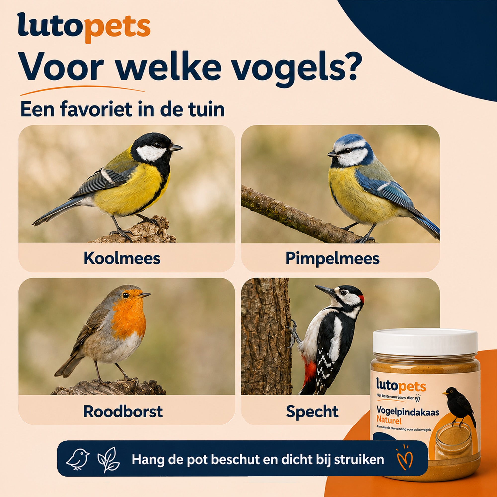 Lutopets Vogelpindakaas Naturel | Pindakaas voor Vogels | 350 g