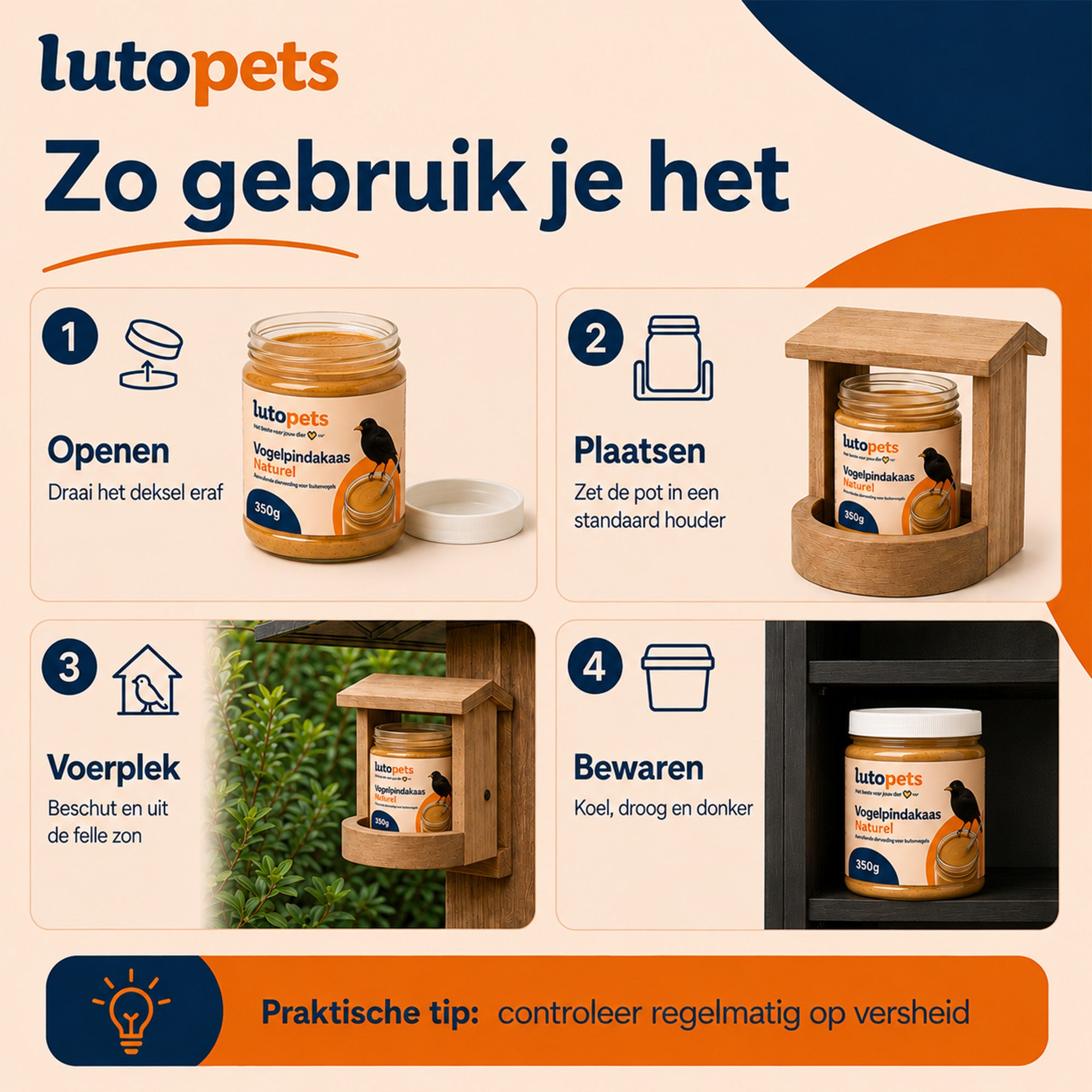 Lutopets Vogelpindakaas Naturel | Pindakaas voor Vogels | 350 g