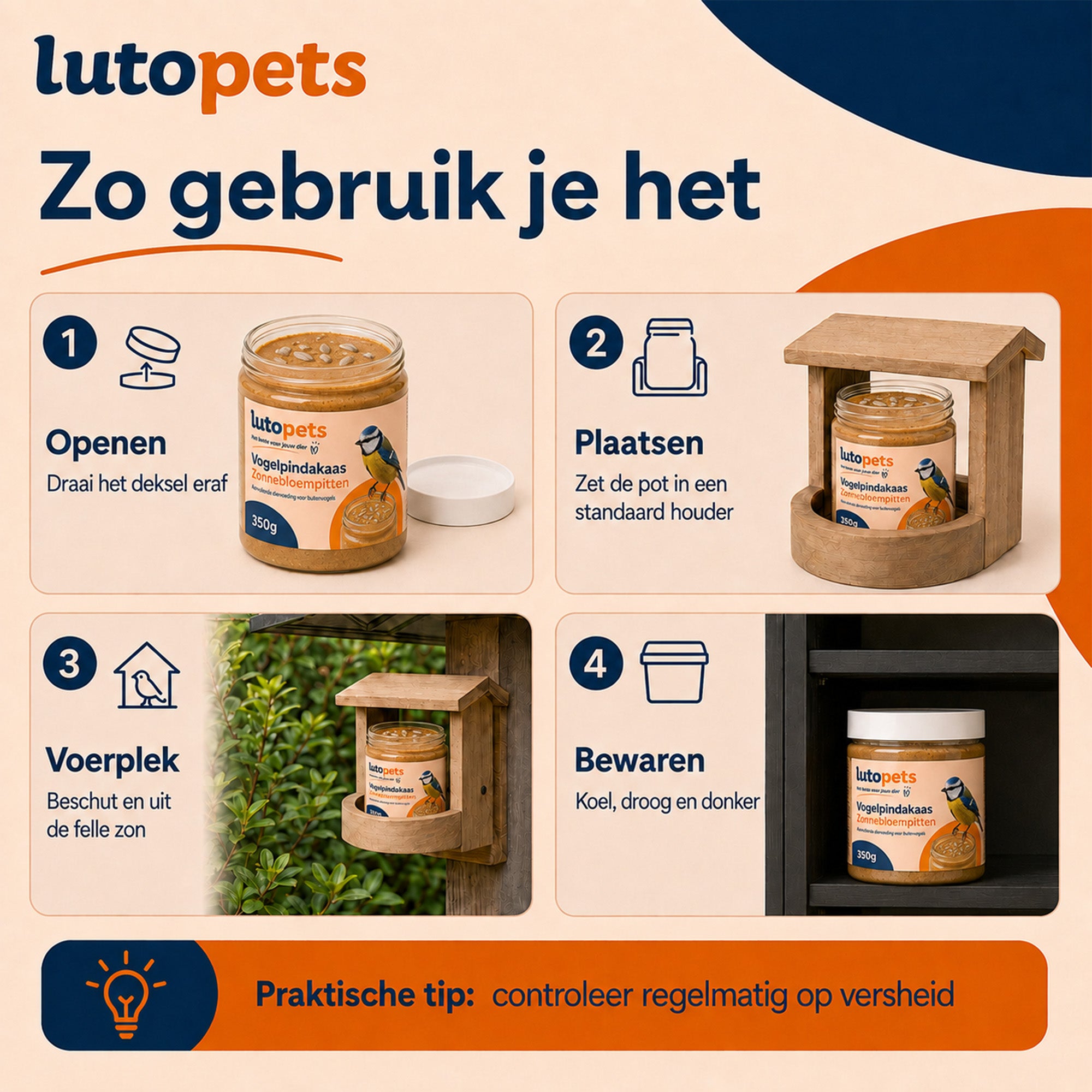 Lutopets Vogelpindakaas Zonnebloempitten | Voor Tuinvogels | 350 g