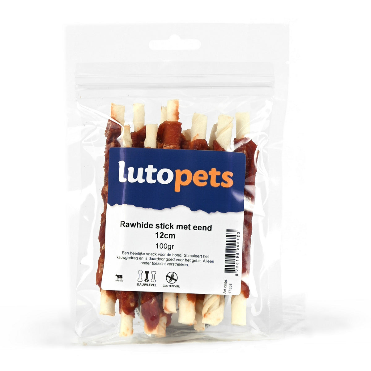 Lutopets Rawhide stick met eend 12cm - 400 g of 100 g