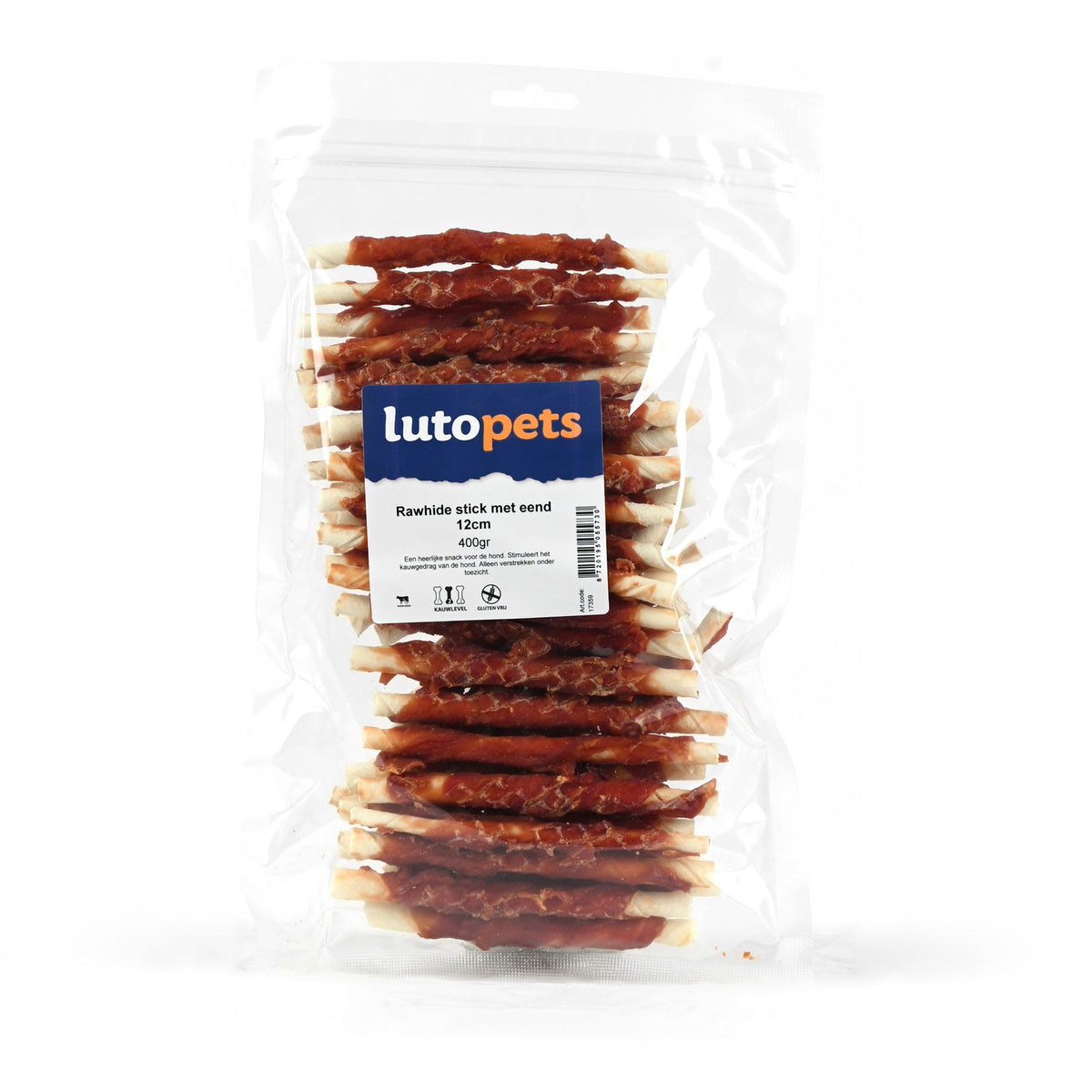 Lutopets Rawhide stick met eend 12cm - 400 g of 100 g