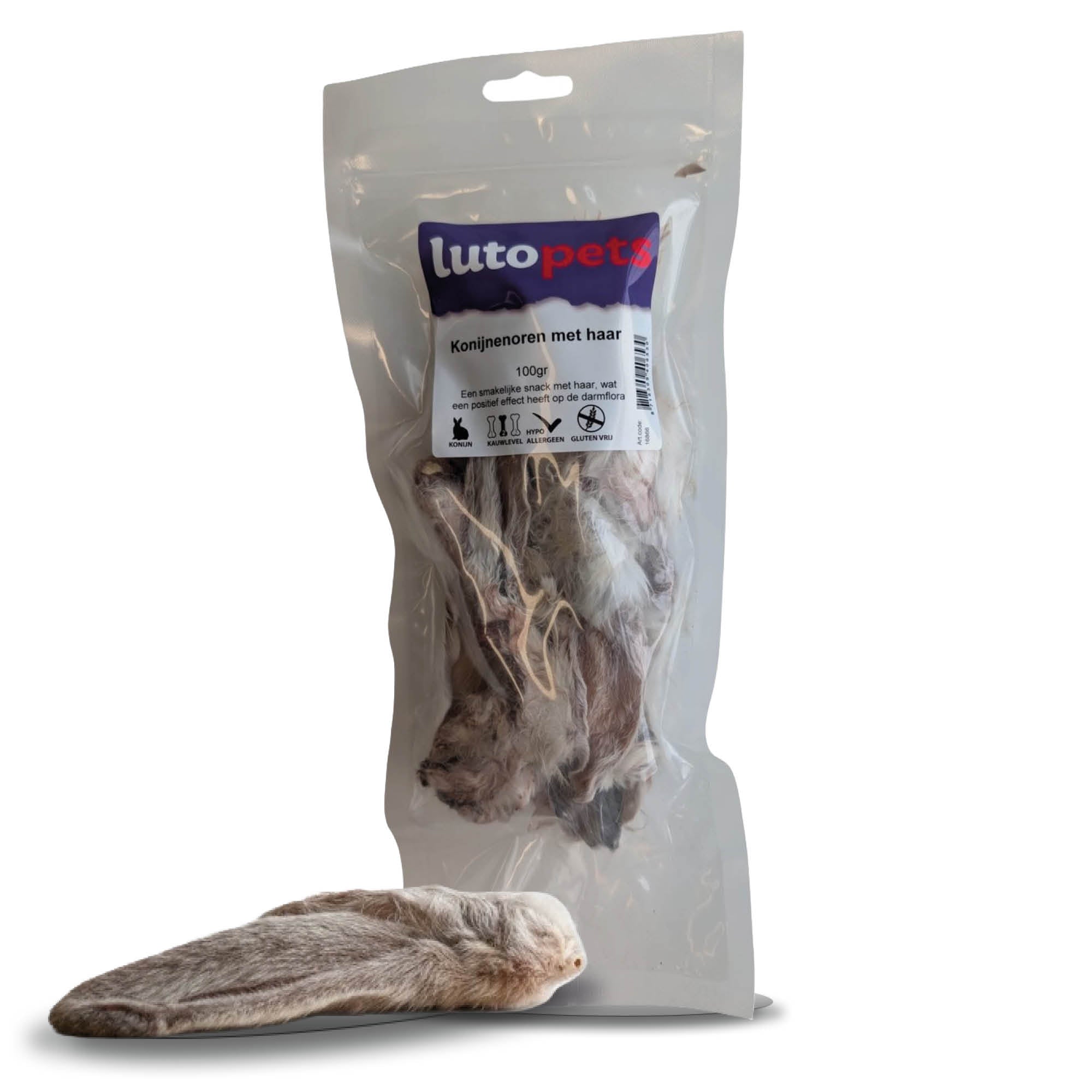 Lutopets Konijnenoren met Haar | 100 g