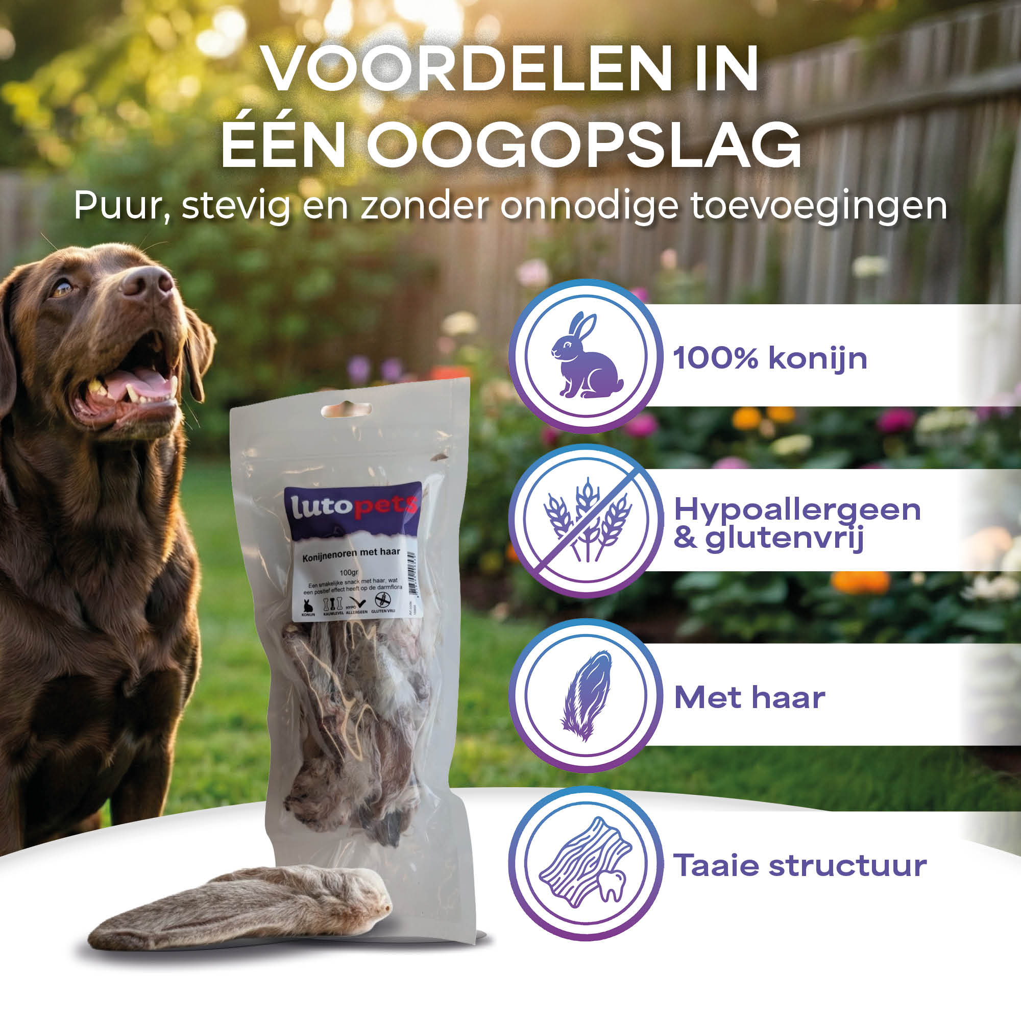 Lutopets Konijnenoren met Haar | 100 g