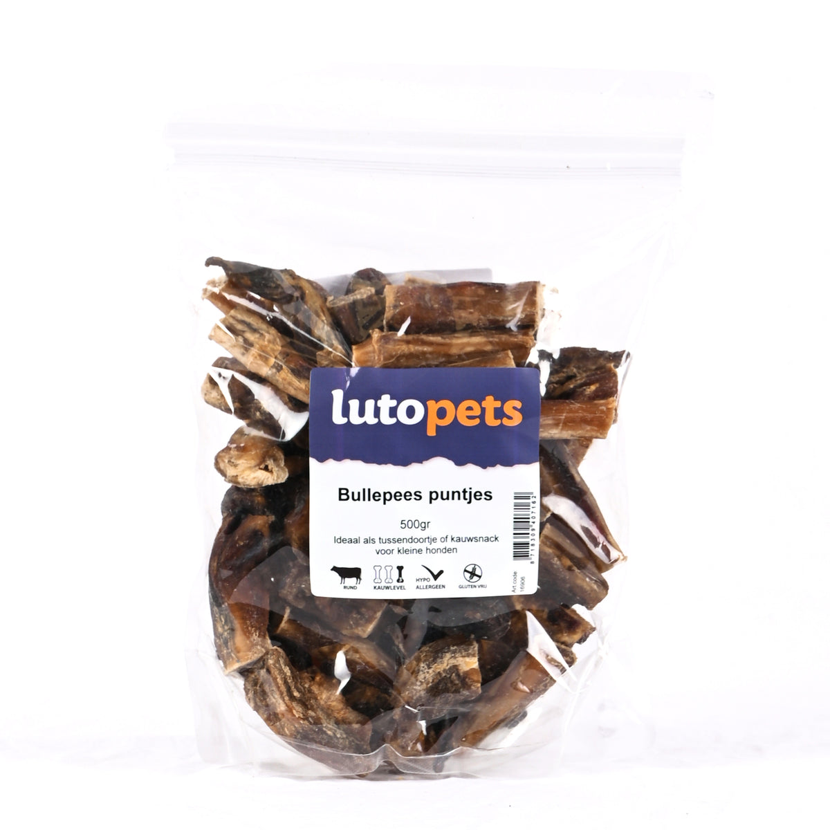 Lutopets Bullepees puntjes 500 g – bullepees hond in stukjes