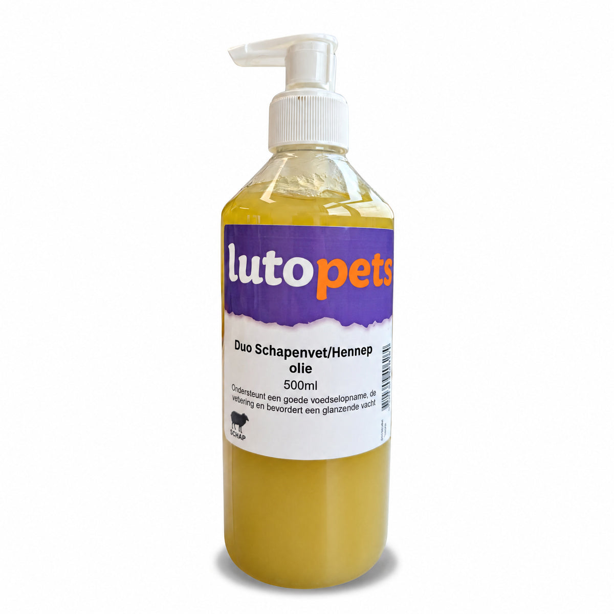 Fles Lutopets Duo Schapenvet en Hennep olie 500 ml met doseerpomp