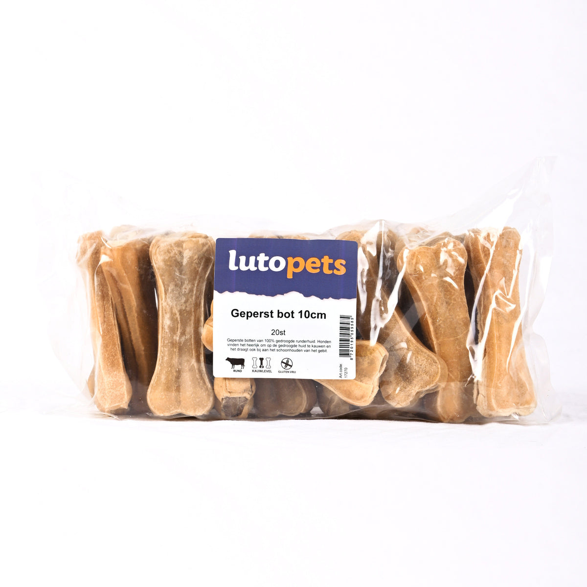 Lutopets Geperst bot 10 cm 20 stuks – kauwbot van buffelhuid