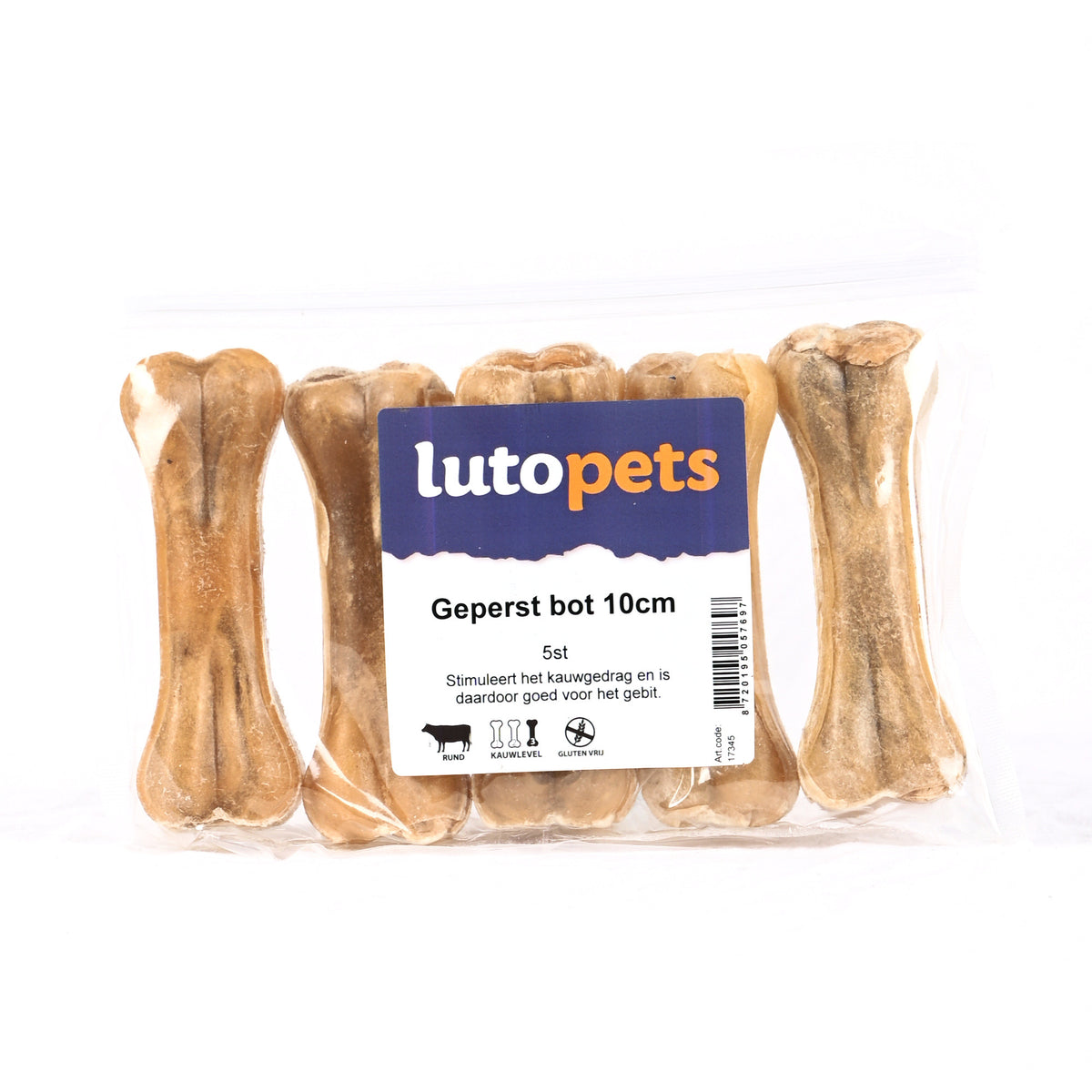 Lutopets Geperst bot 10 cm 5 stuks – kauwbot van buffelhuid