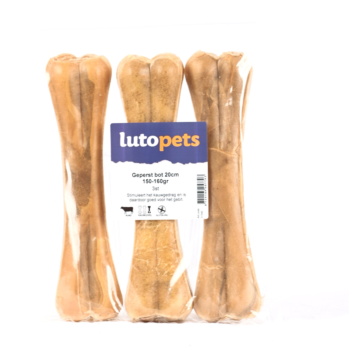 Lutopets Geperst bot 20 cm 3 stuks – kauwbot van buffelhuid