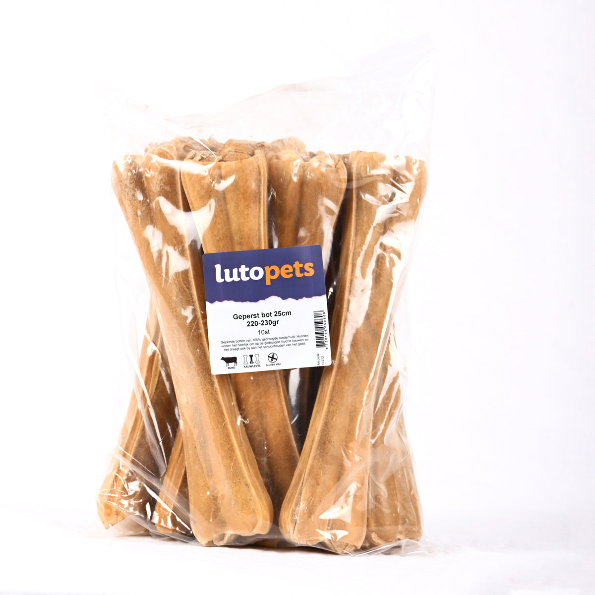 Lutopets Geperst bot 25 cm 10 stuks – kauwbot van buffelhuid