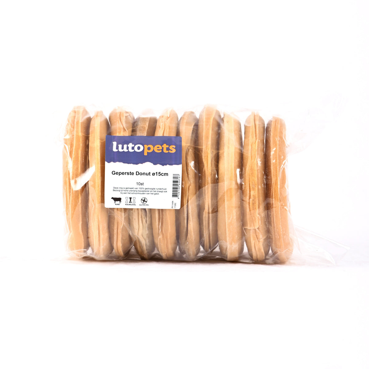 Lutopets Geperste donut 10 stuks – kauwdonut van buffelhuid