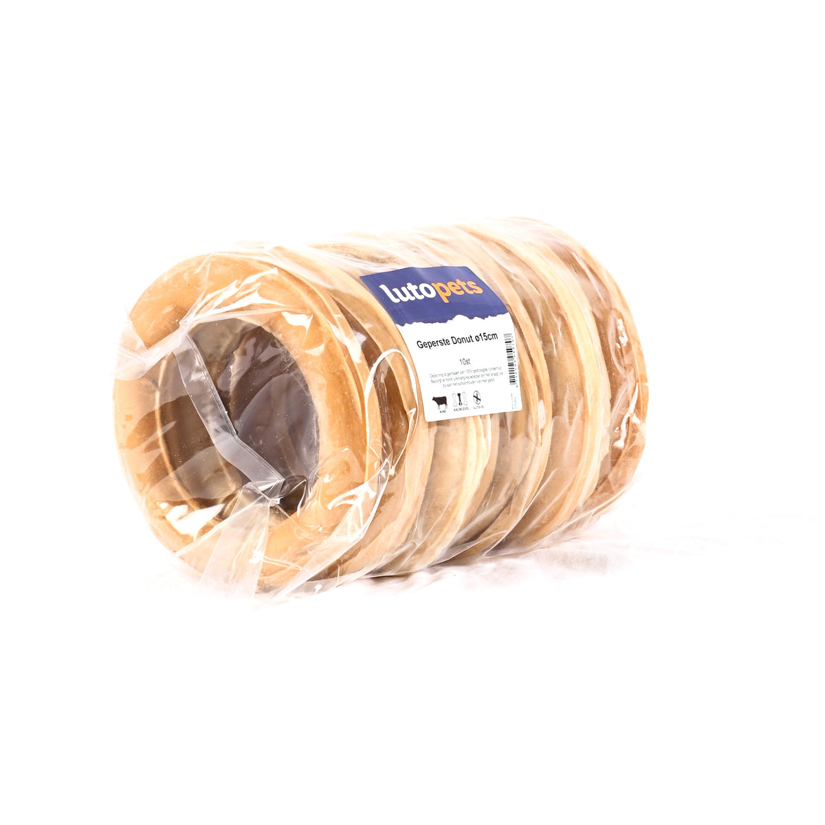 Lutopets Geperste donut 10 stuks – kauwdonut van buffelhuid (foto 2)