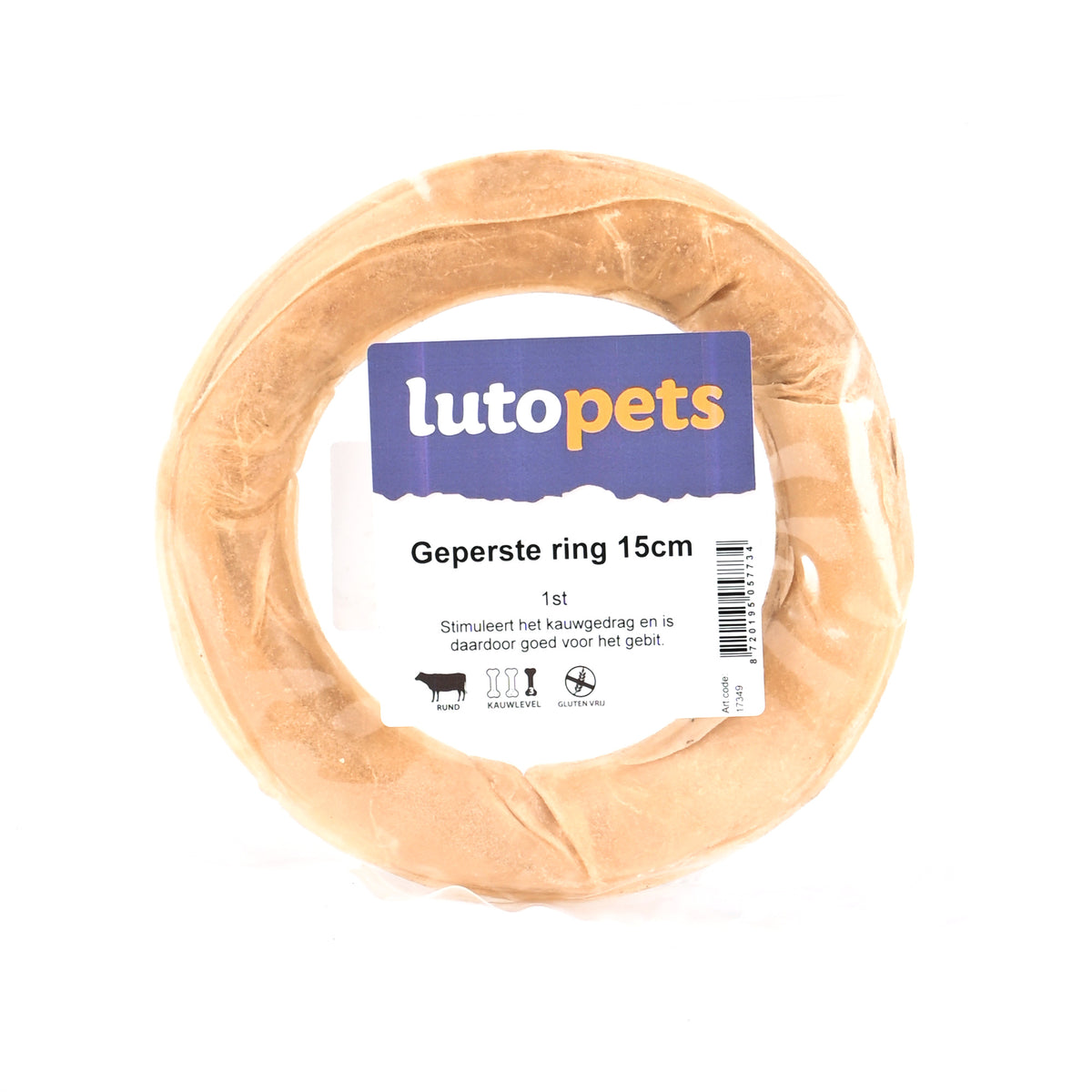 Lutopets Geperste ring 15 cm – kauwring van buffelhuid
