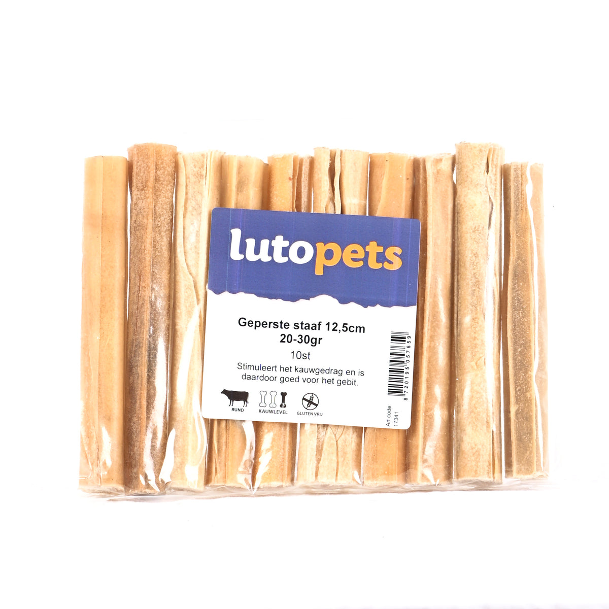 Lutopets Geperste staaf 12,5 cm 10 stuks – kauwstaaf van buffelhuid