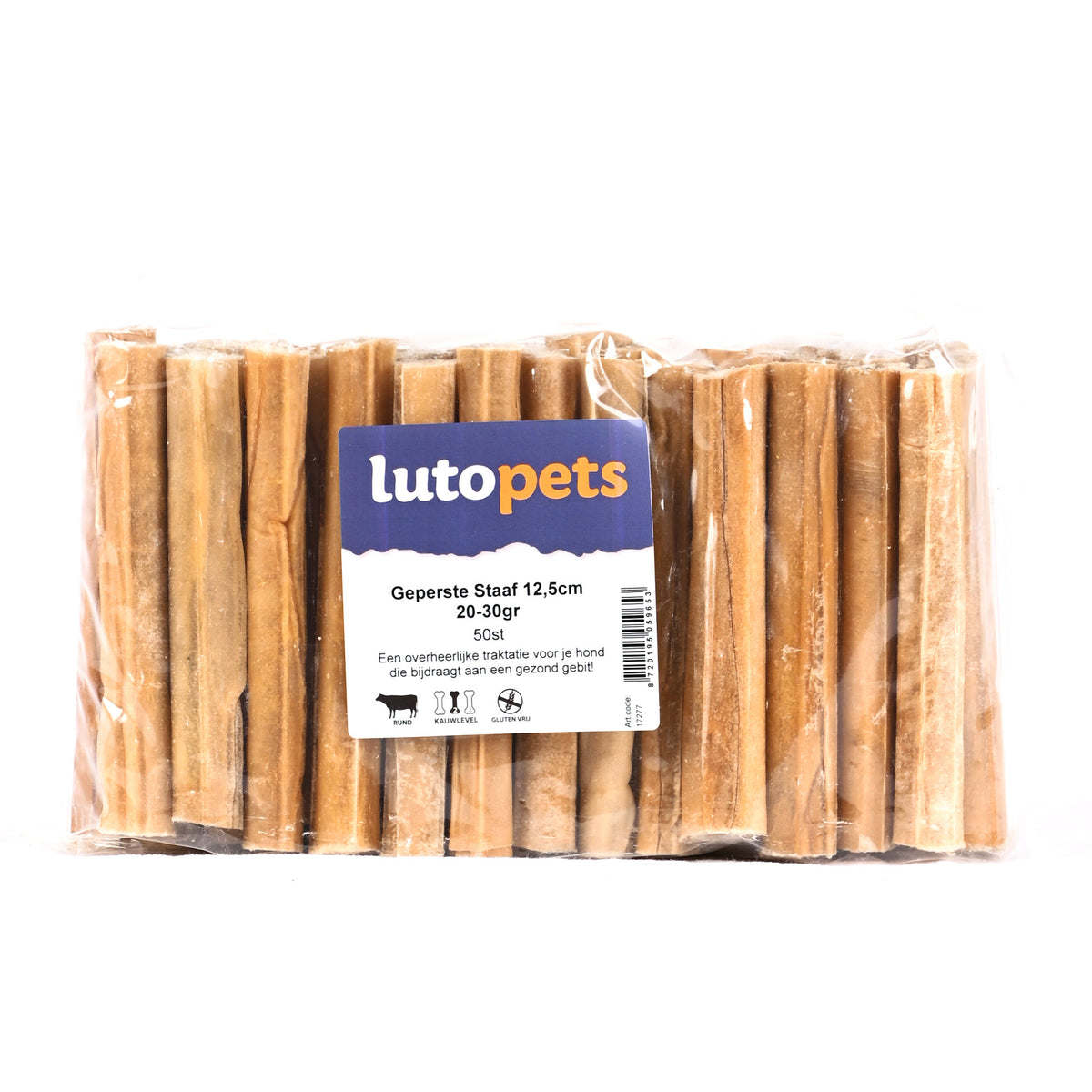 Lutopets Geperste staaf 12,5 cm 50 stuks – kauwstaaf van buffelhuid