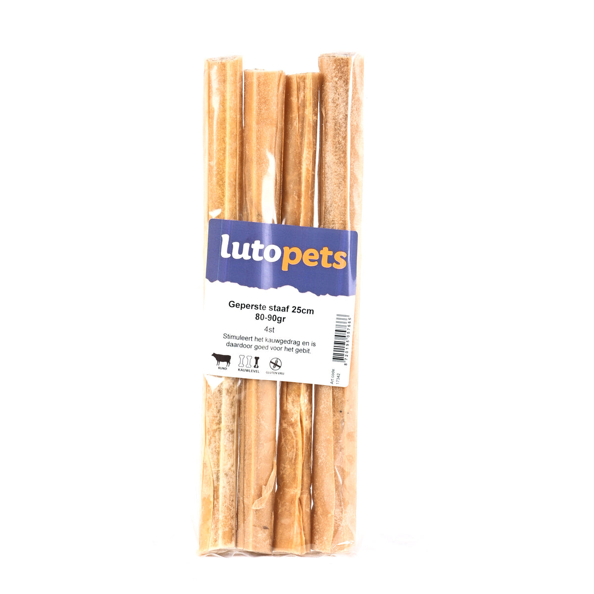 Lutopets Geperste staaf 25 cm 4 stuks – kauwstaaf van buffelhuid