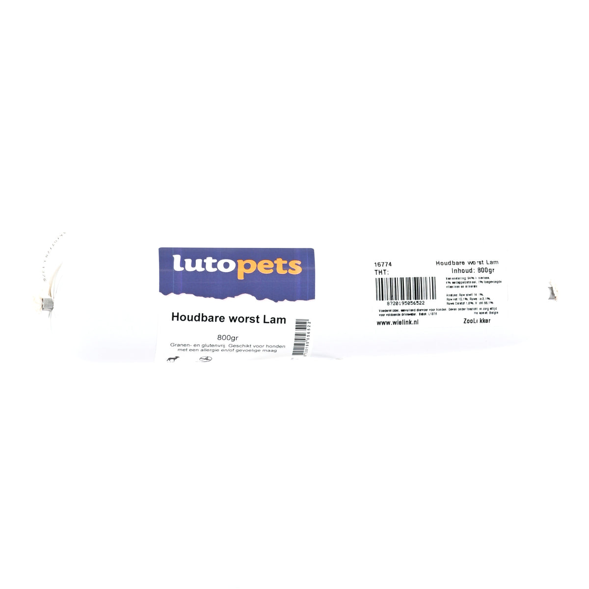Lutopets Houdbare worst lam 800 g – graanvrij hondenvoer met lam