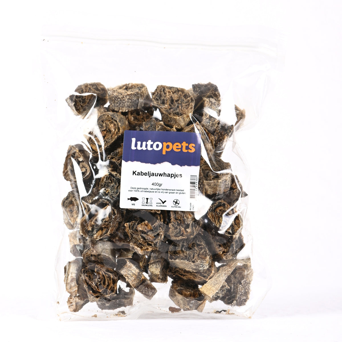 Lutopets Kabeljauwhapjes 400 g – vissnack van kabeljauwhuid