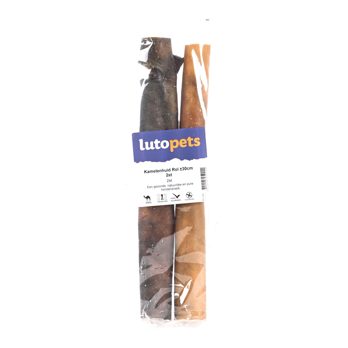 Lutopets Kamelenhuid rol 30 cm 2 stuks – stevige kauwrol van kameel
