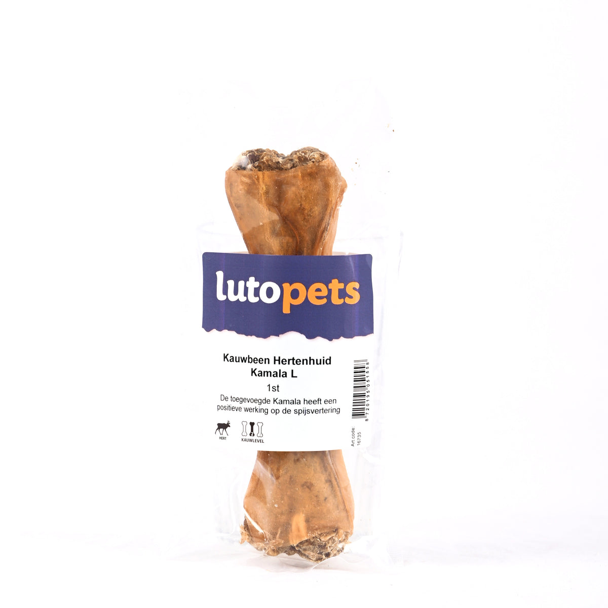 Lutopets Kauwbeen hertenhuid kamala L 17 cm – kauwbot hond