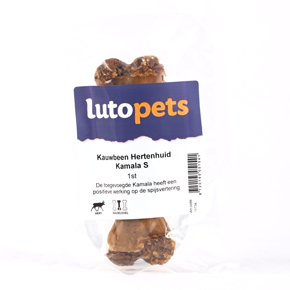 Lutopets Kauwbeen hertenhuid kamala S 12 cm – kauwbot hond