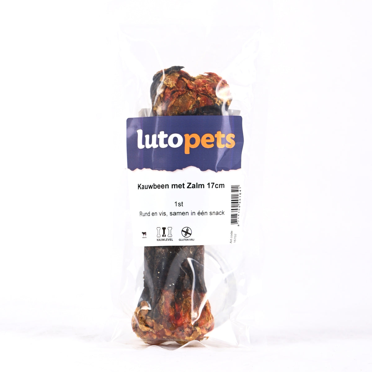 Lutopets Kauwbeen met zalm 17 cm – runderhuid met 5% zalmhuid