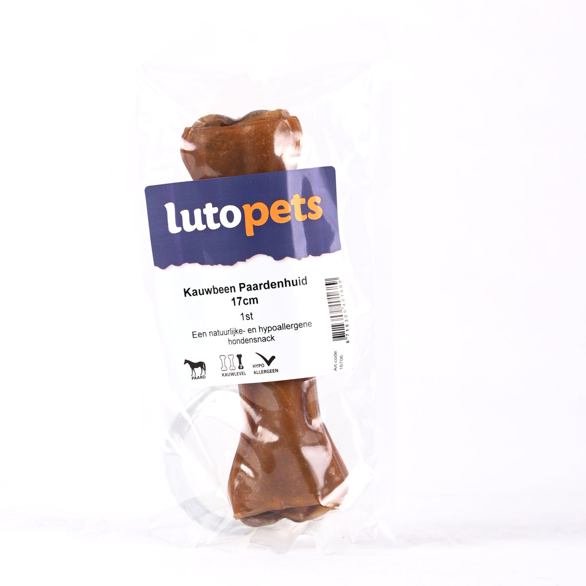 Lutopets Kauwbeen paardenhuid 17 cm – hypoallergeen, met vacht