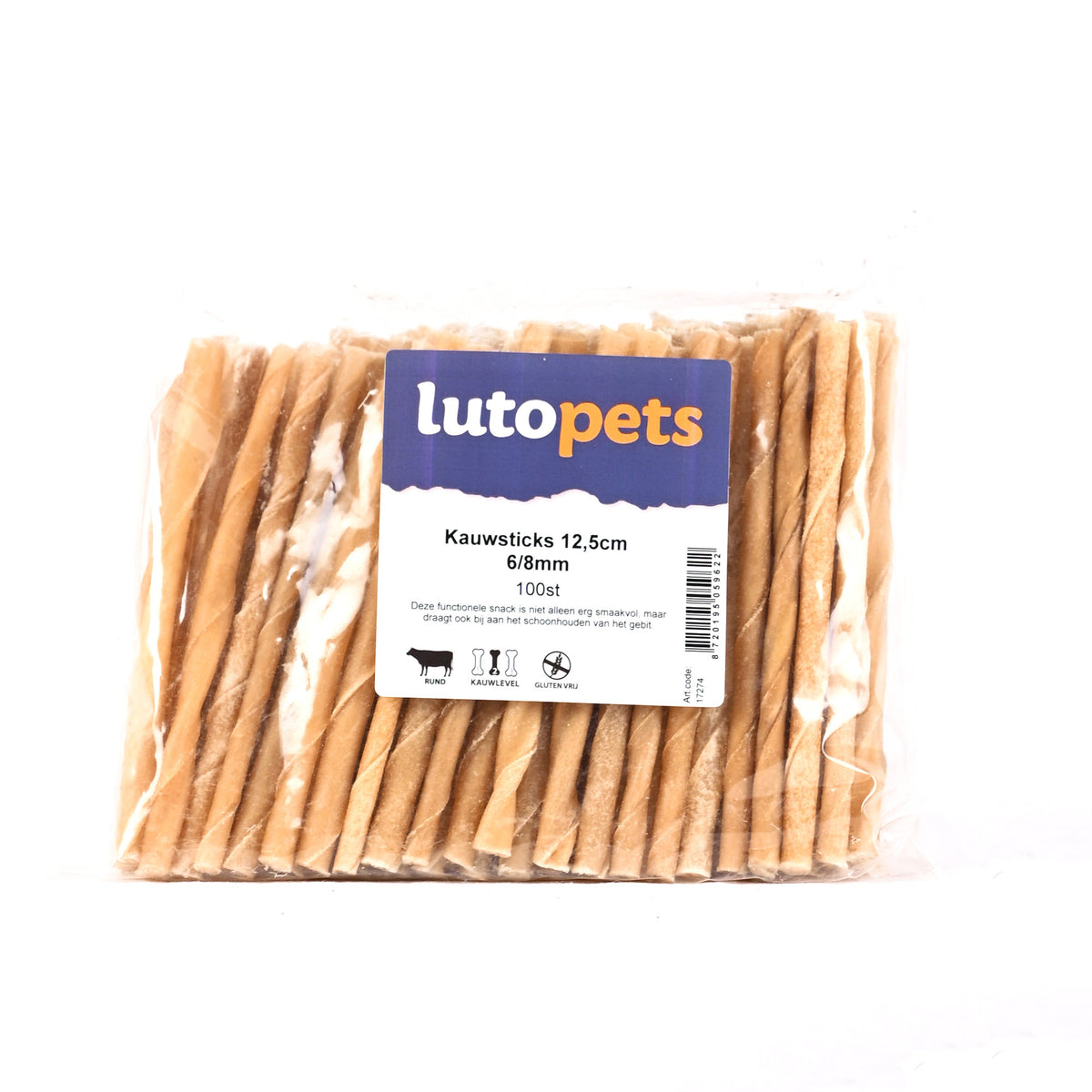 Lutopets Kauwsticks 12,5 cm 6-8 mm 100 stuks – sticks van buffelhuid